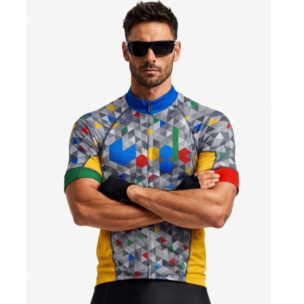Primal Mens Race Cut Cycling Jersey Small Geometric‎ Triangle Multicolor S